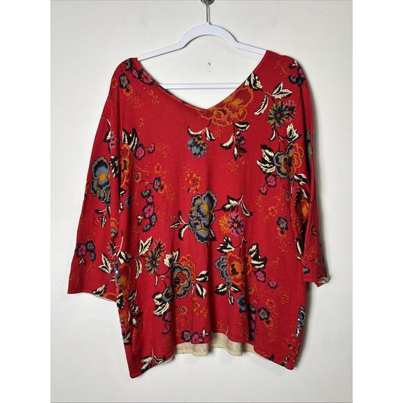 August Silk Silk Blend 3/4 Sleeve Sweater Sz 2X Beaded Sequin Floral Dressy Red - Picture 2 of 8
